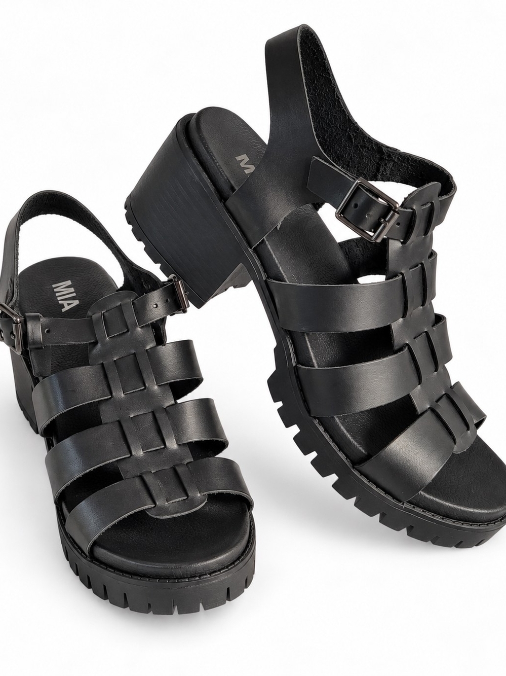 MIA Black Chunky Fisherman Sandals Lug Sole Block Heel